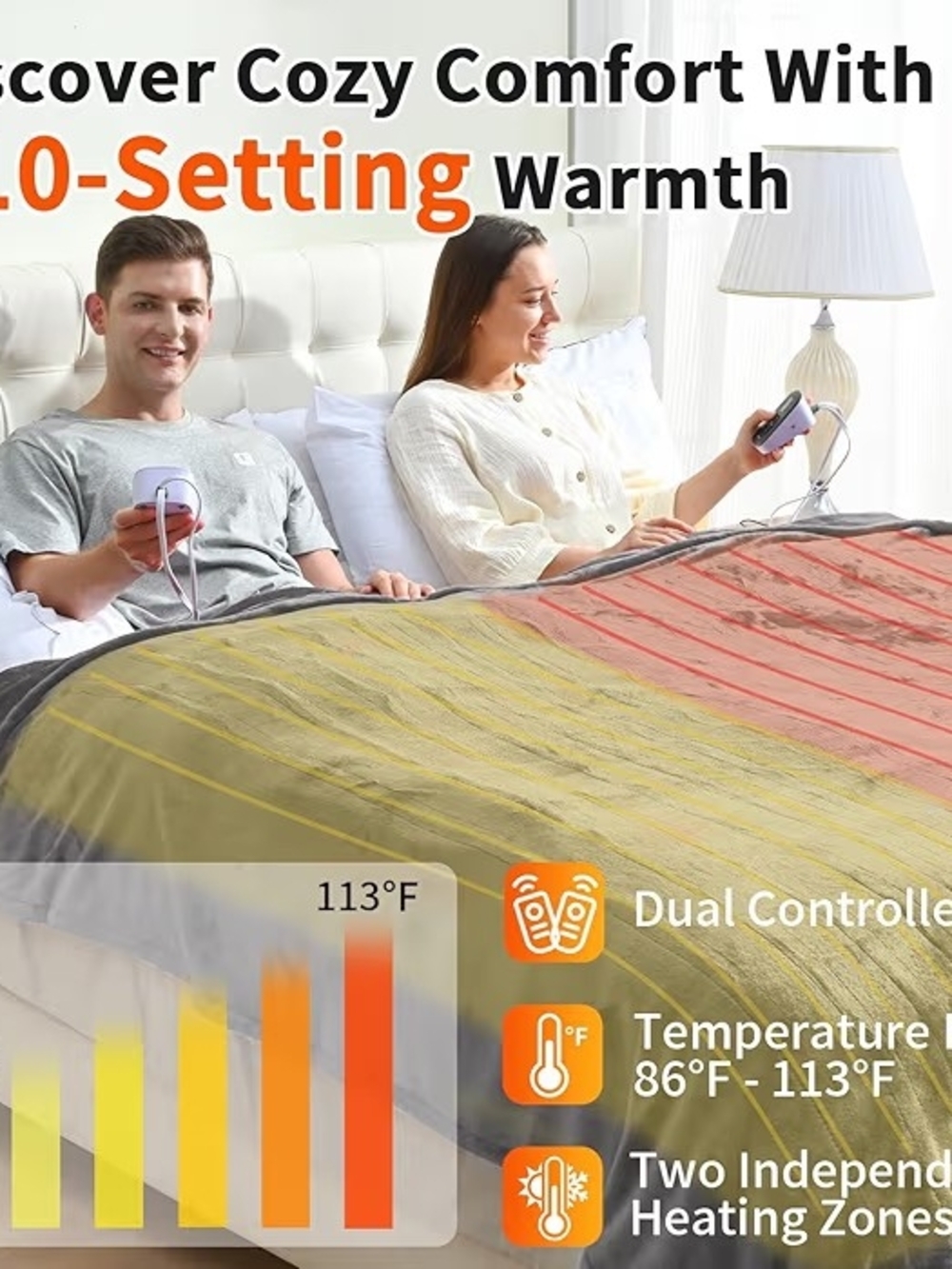 Luxury Velvet Plush Electric Heated Blanket - Gray - Queen - Picture 3 of 7